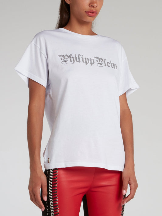 White Oversized Cap Sleeve Logo T-Shirt