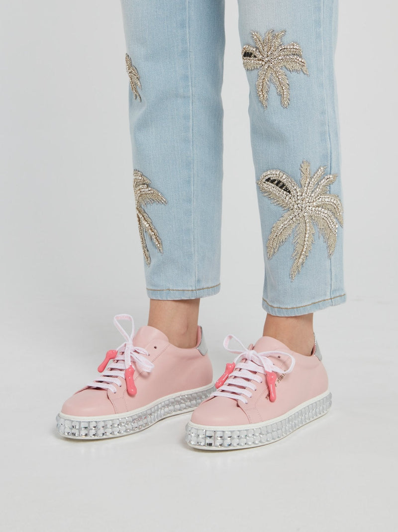 Crystal Sole Pink Leather Sneakers