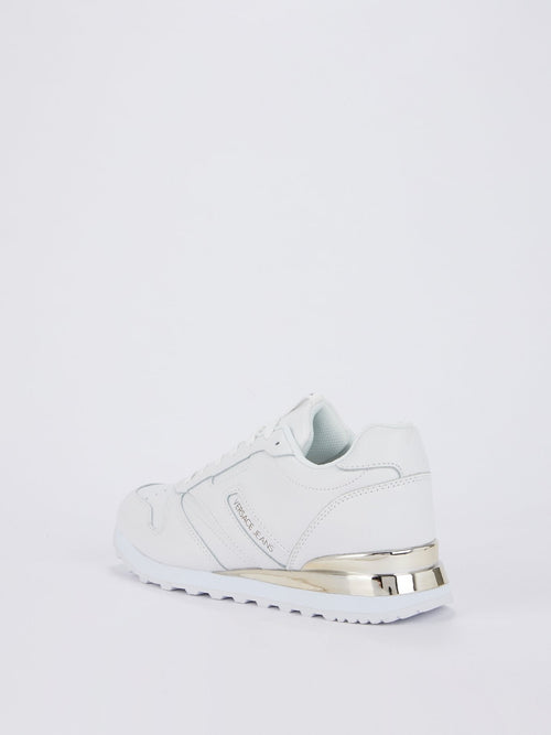 White Perforated Panel Leather Sneakers