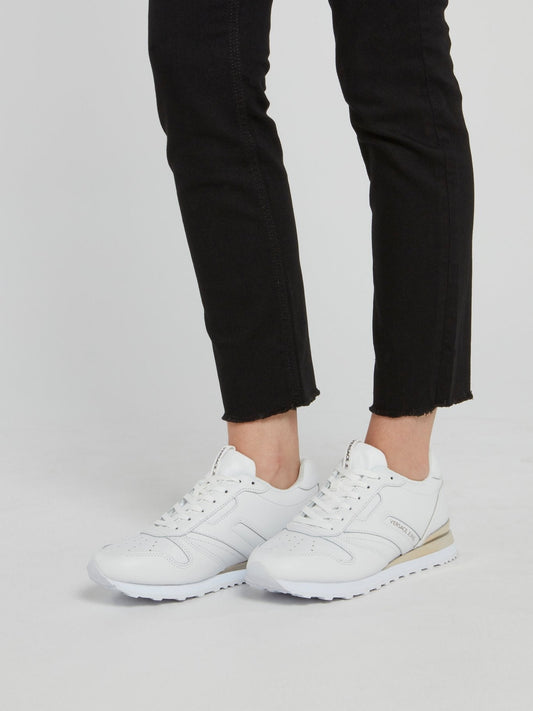 White Perforated Panel Leather Sneakers
