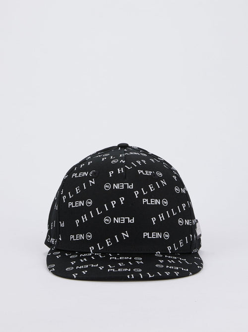 Black Monogram Print Baseball Cap