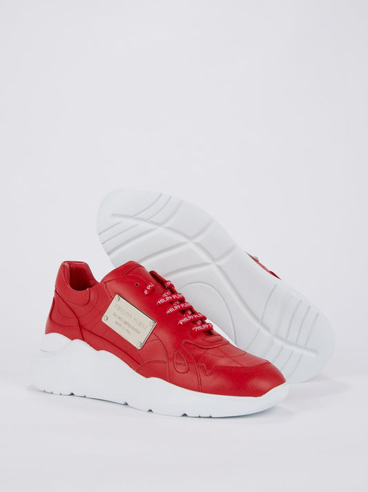 Red Logo Lace Statement Trainers