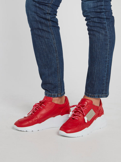 Red Logo Lace Statement Trainers