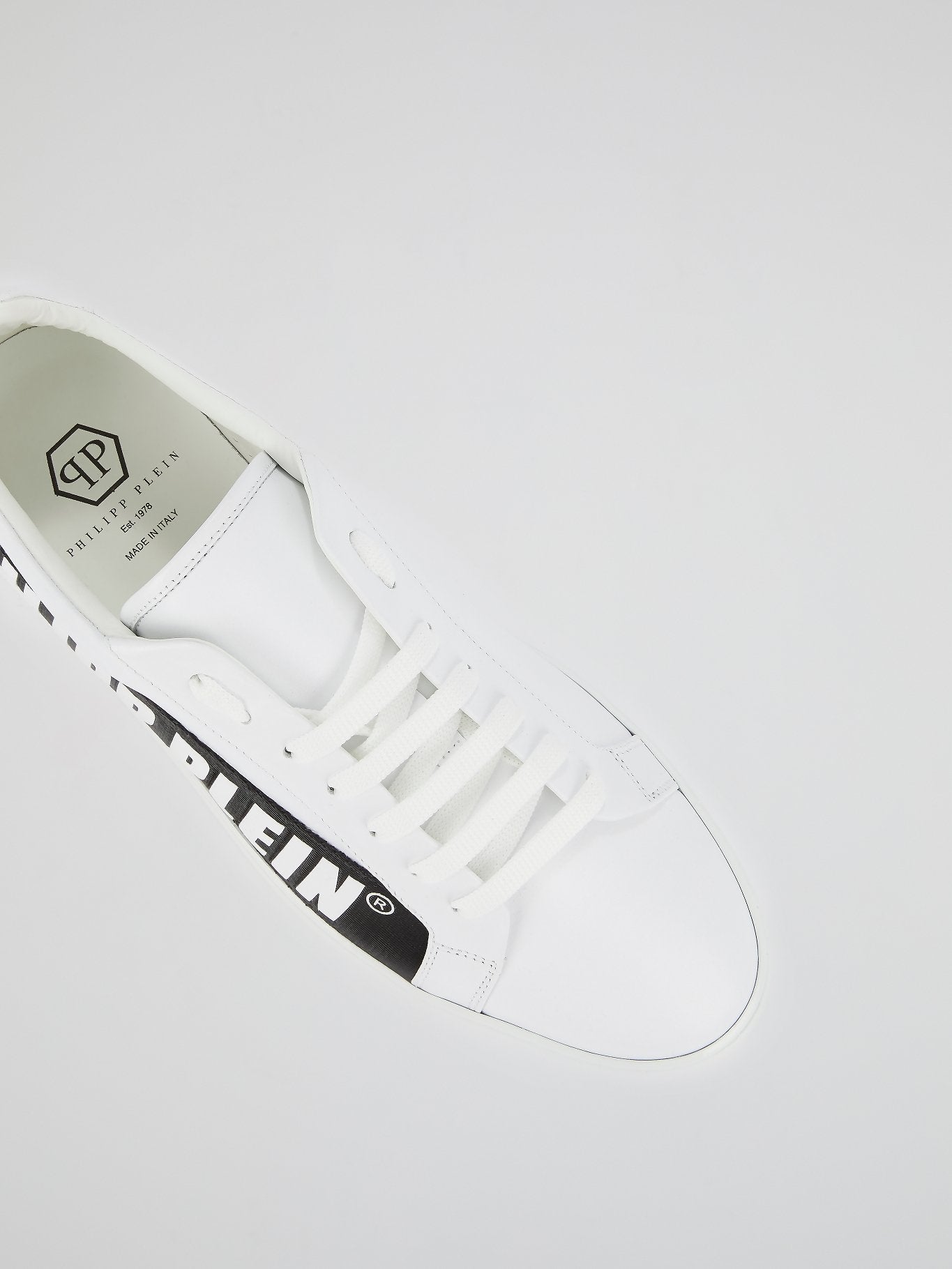 White Logo Stripe Low Top Sneakers