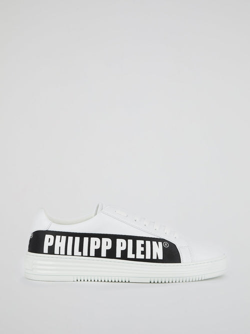 White Logo Stripe Low Top Sneakers