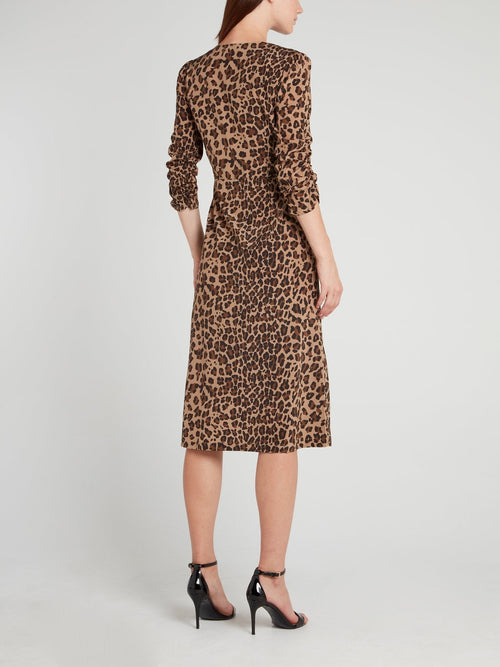 Leopard Print Surplice Midi Dress