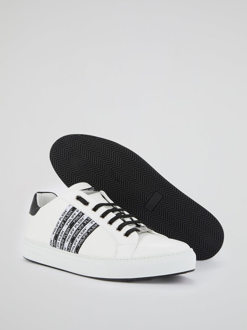 White Contrast Logo Stripe Sneakers