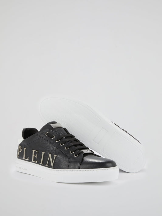 Black Logo Embellished Low Top Sneakers