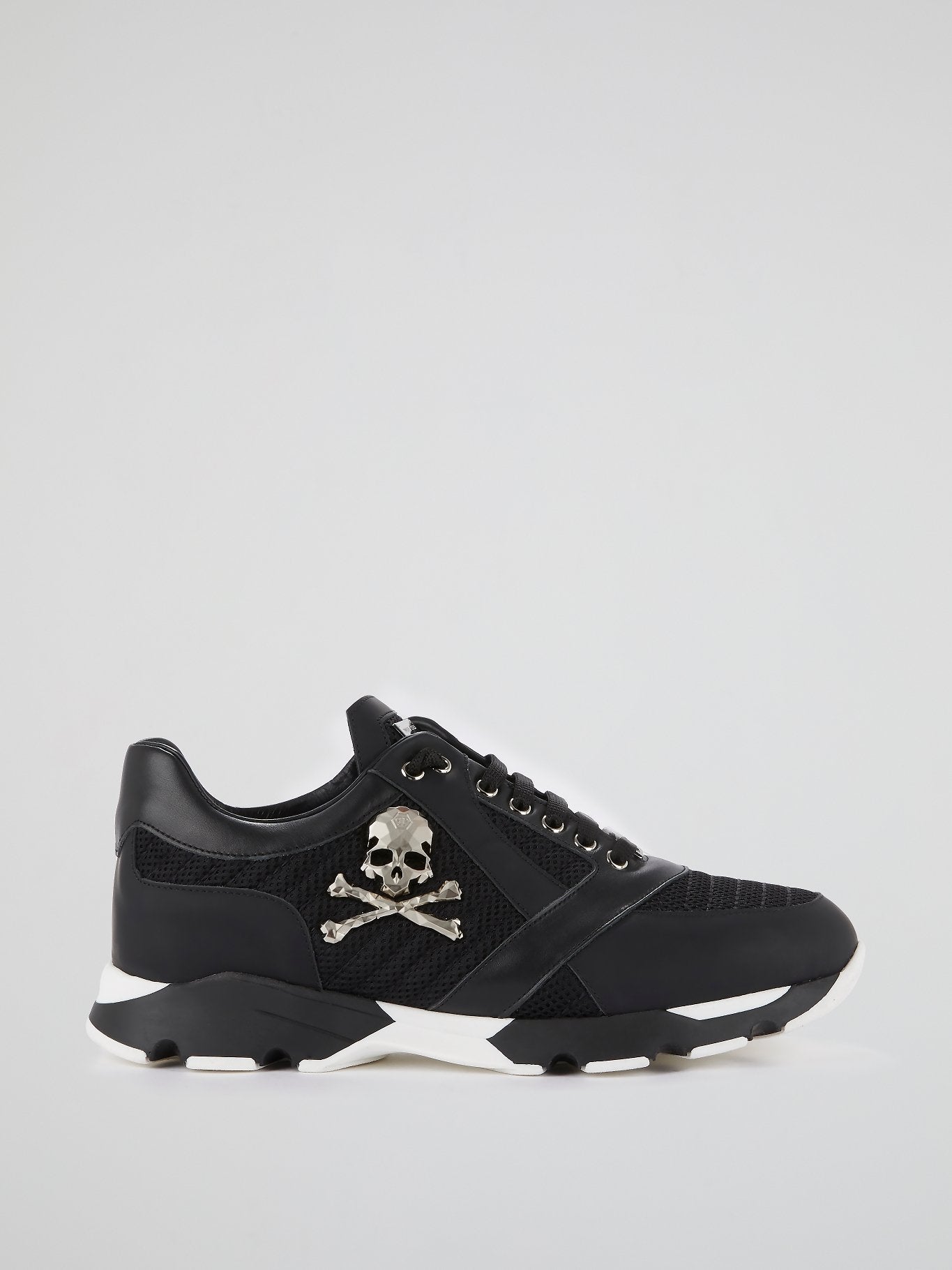 Black Mesh Panel Skull Trainers