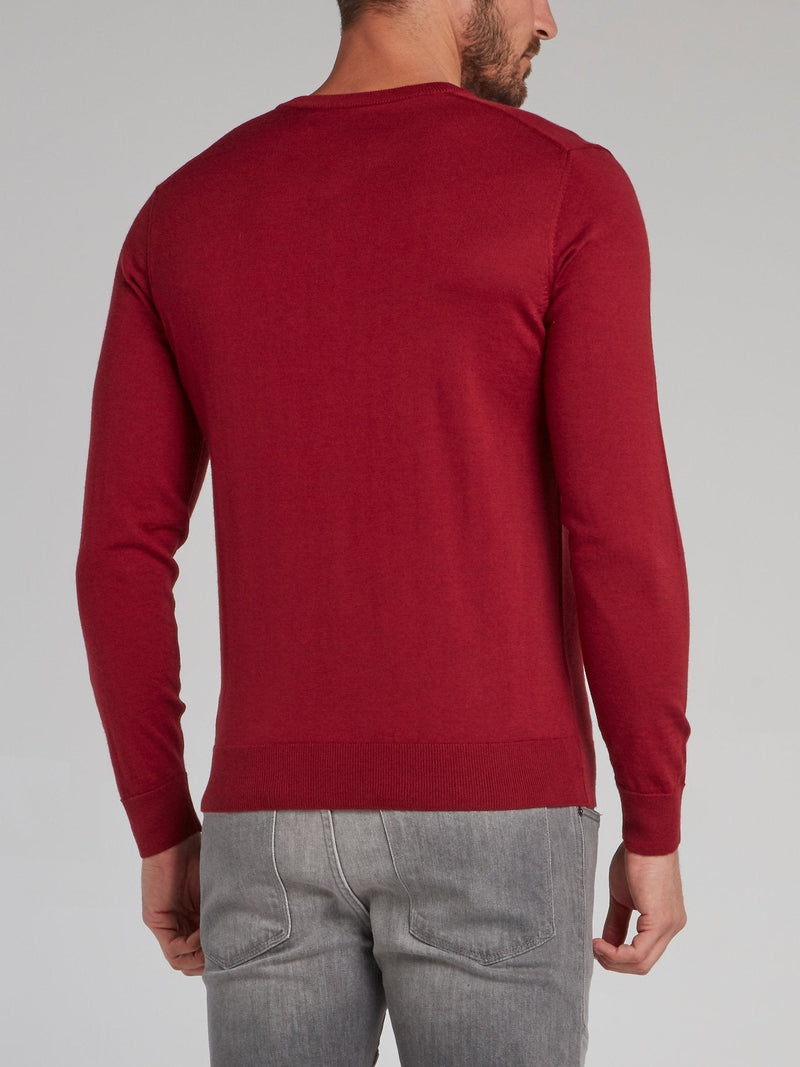 Buckingham Burgundy Appliquéd V-Neck Pullover