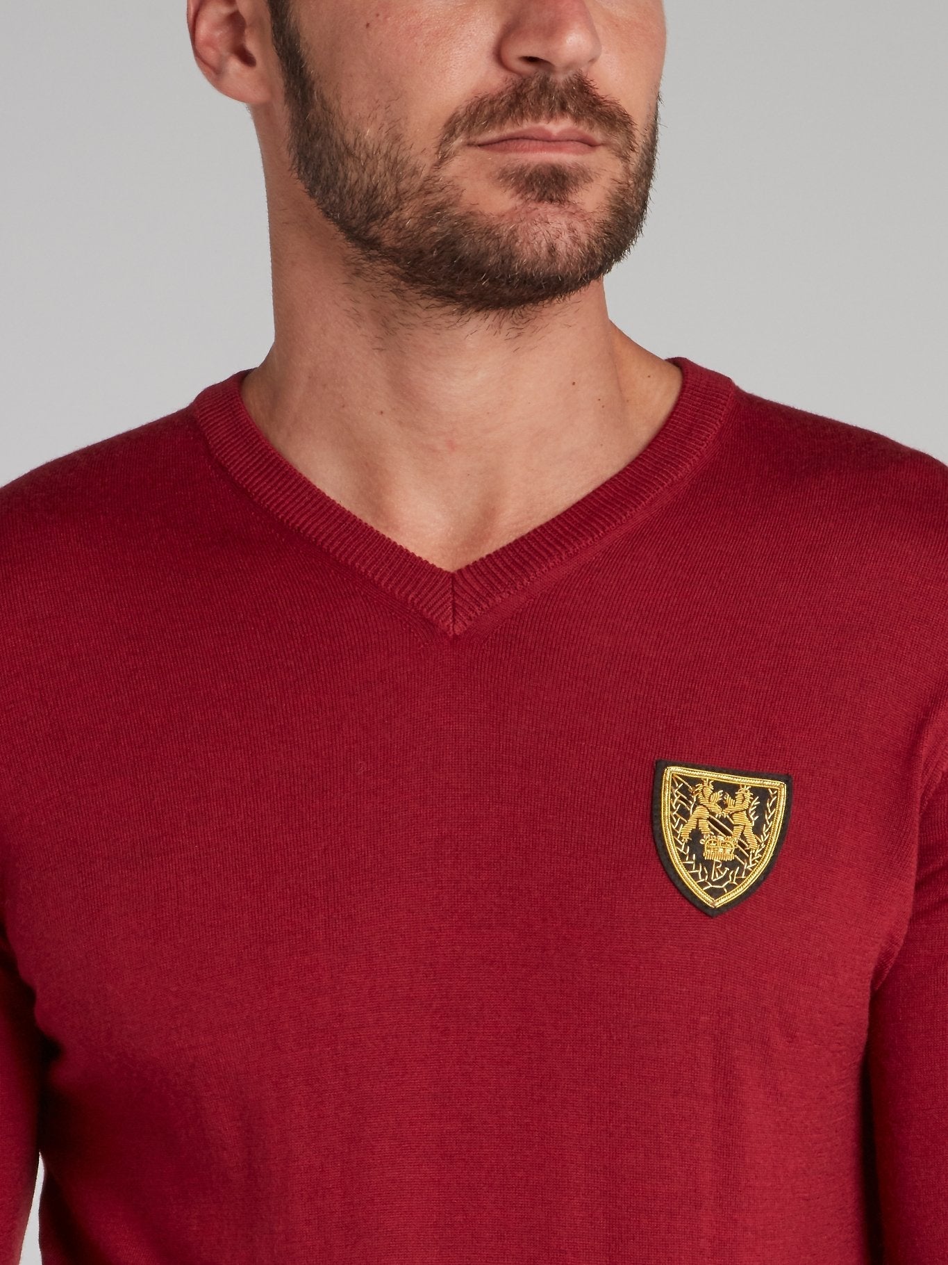 Buckingham Burgundy Appliquéd V-Neck Pullover