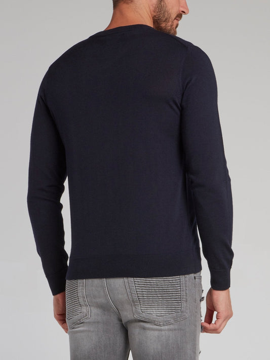 Buckingham Navy Appliquéd V-Neck Pullover