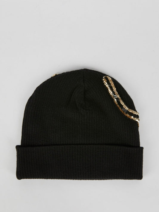 Black Multi-Sequin Beanie Cap