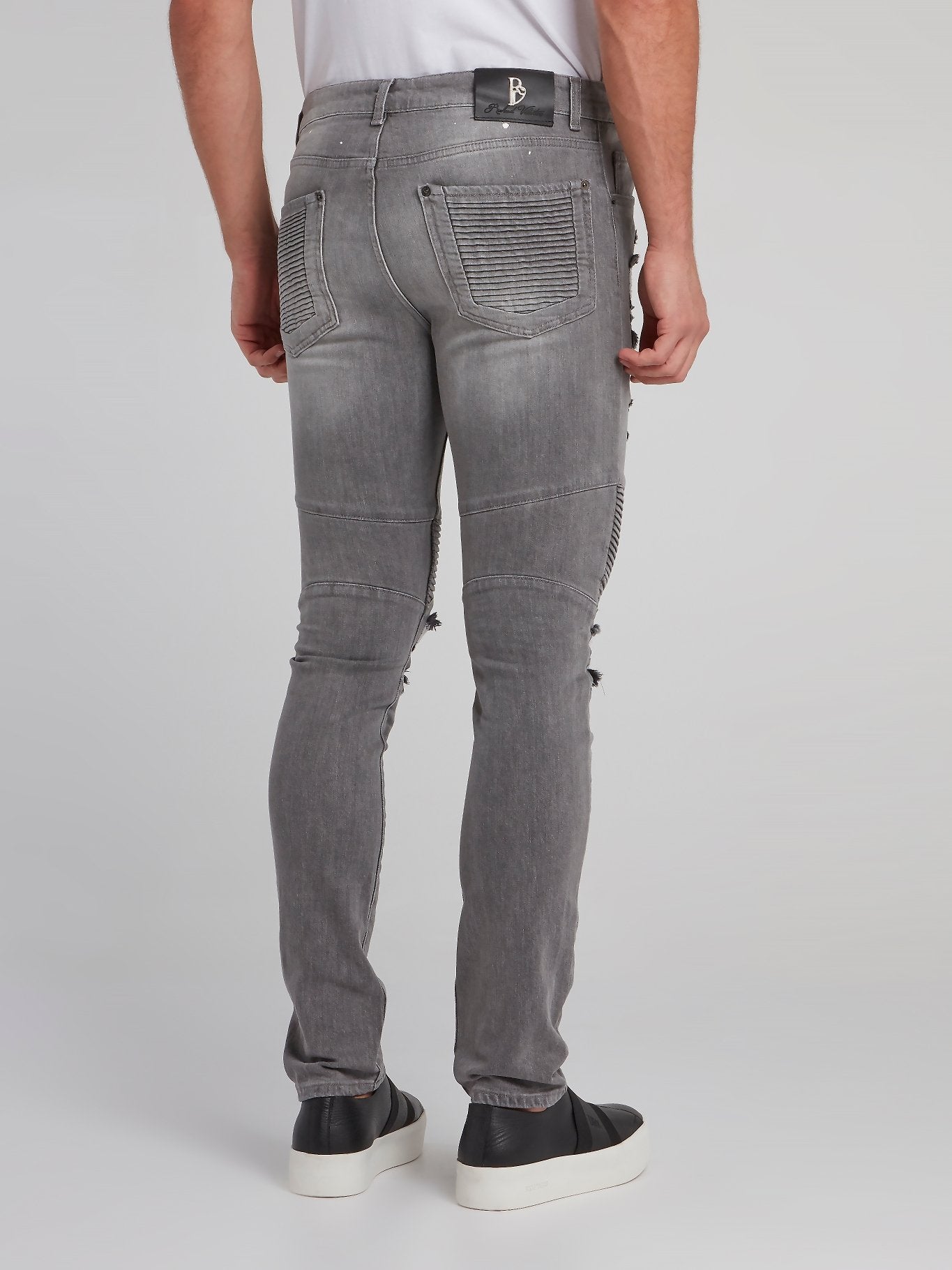 Haelay Grey Tattered Biker Jeans