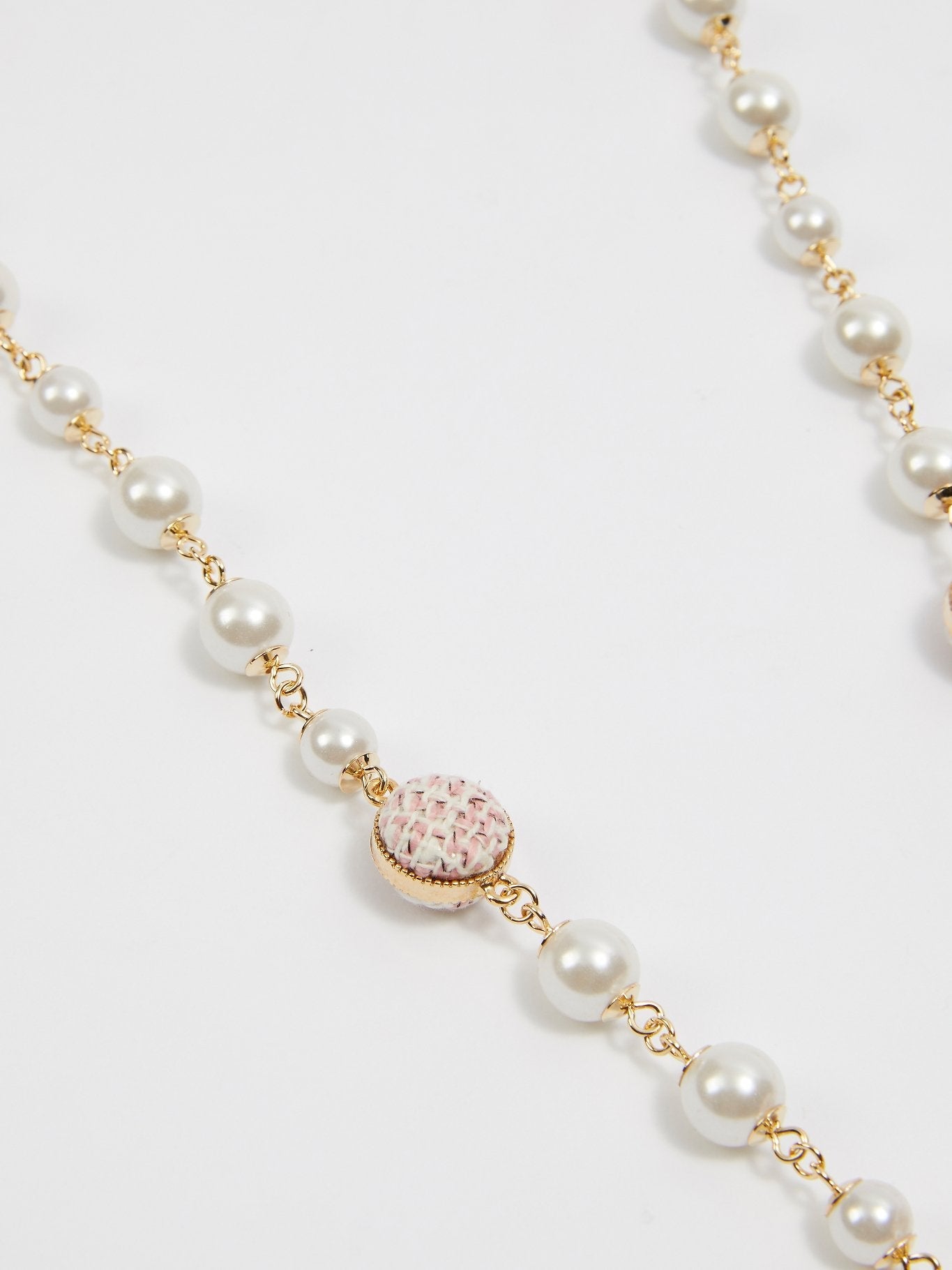 Tweed Flower Pearl Necklace