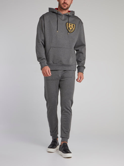 Grey Monogram Appliquéd Hoodie