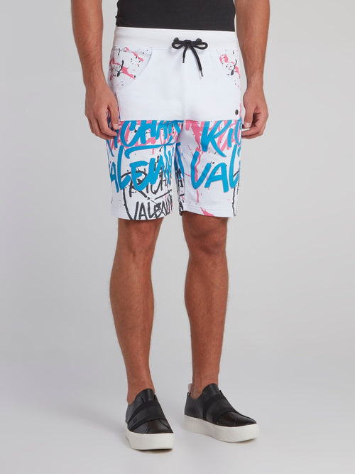 White Paint Splatter Statement Shorts