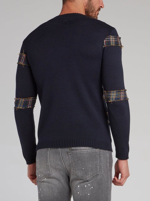 Shane Navy Check Panel Pullover