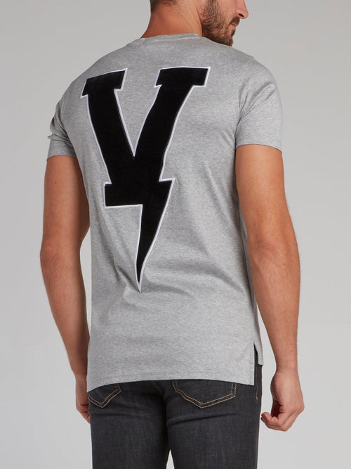 Thunderbolt Grey Embroidered T-Shirt