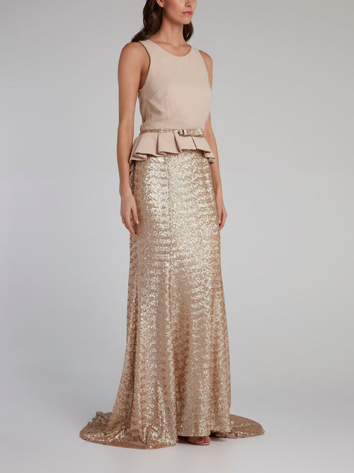 Gold Sequin Peplum Maxi dress