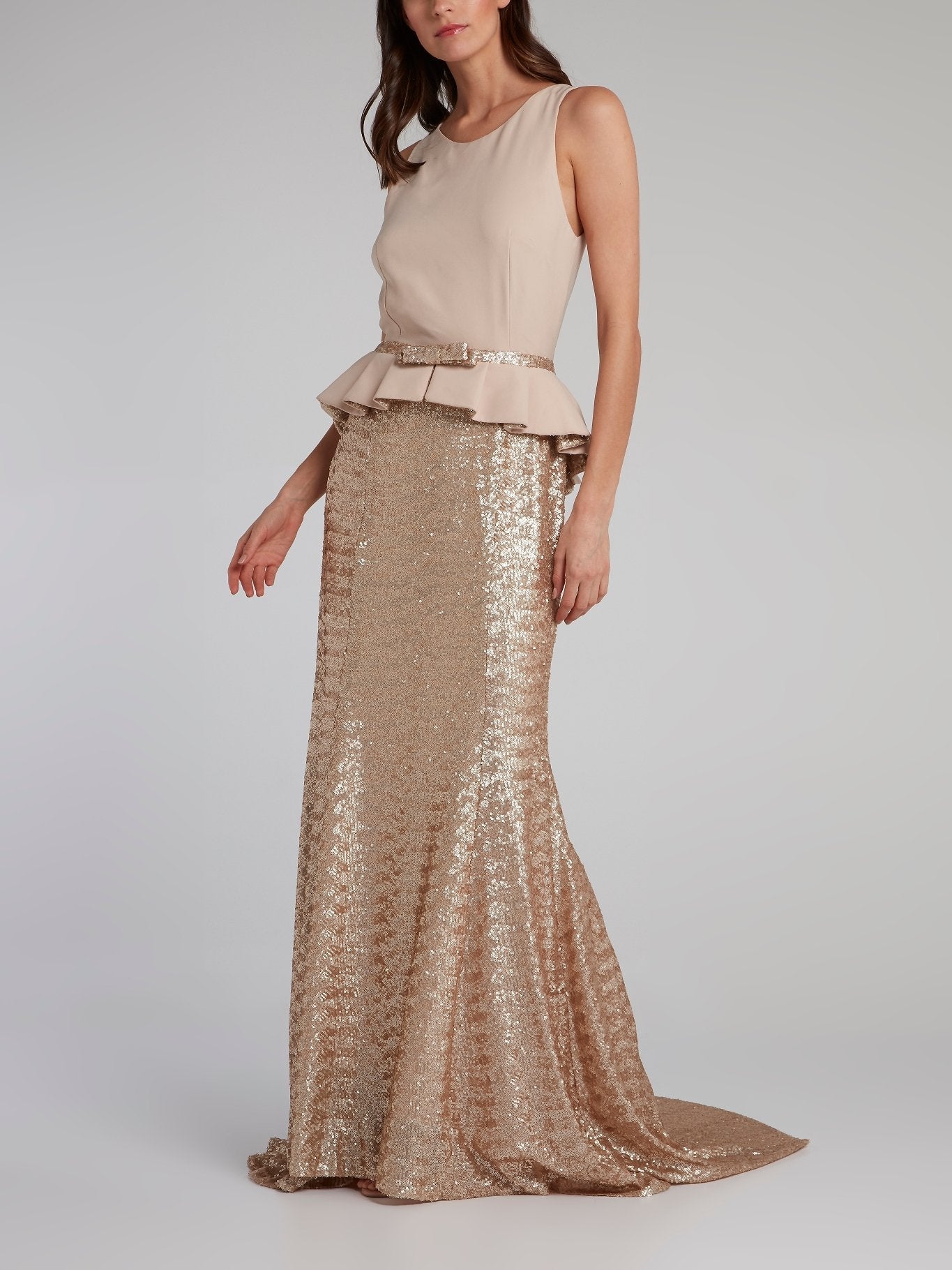 Gold Sequin Peplum Maxi dress