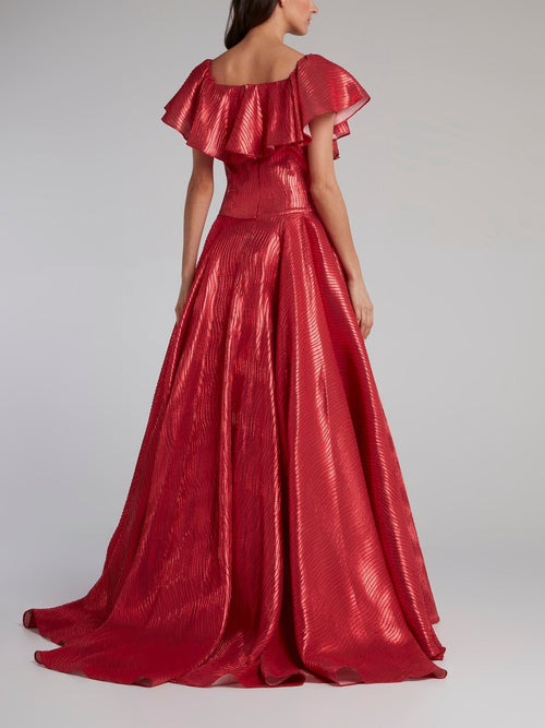 Red Flounce A-Line Evening Dress