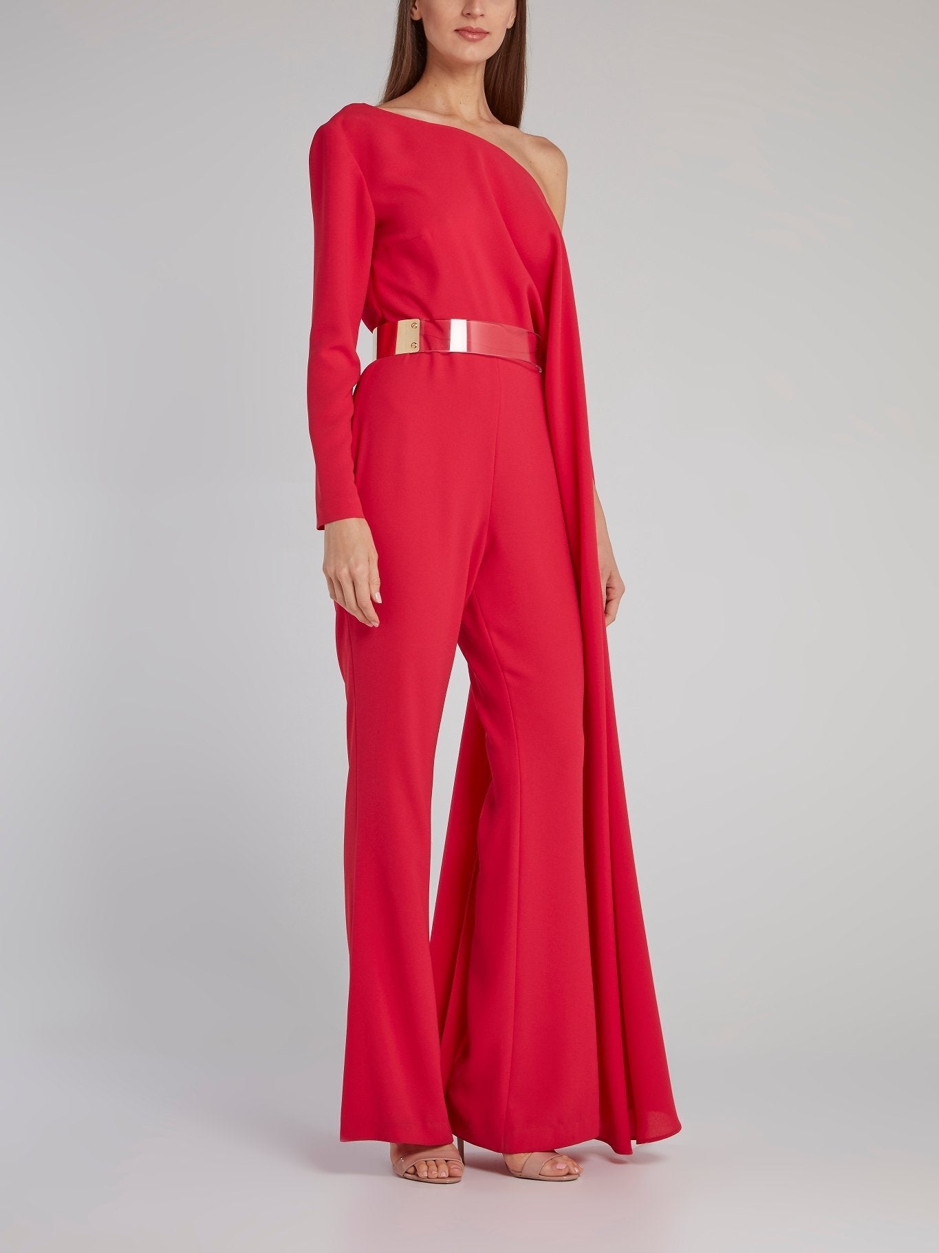 Pink Asymmetric Belted Jumpsuit