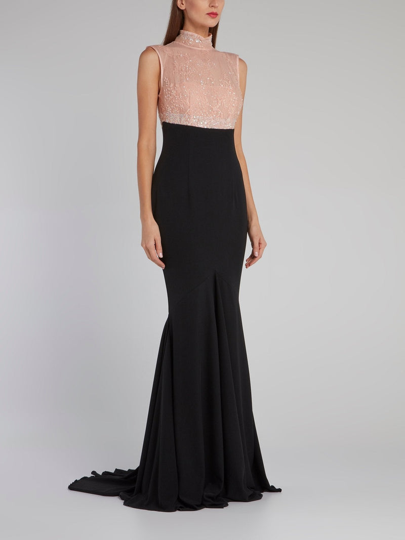 Sequin Lace Bodice Evening Dress