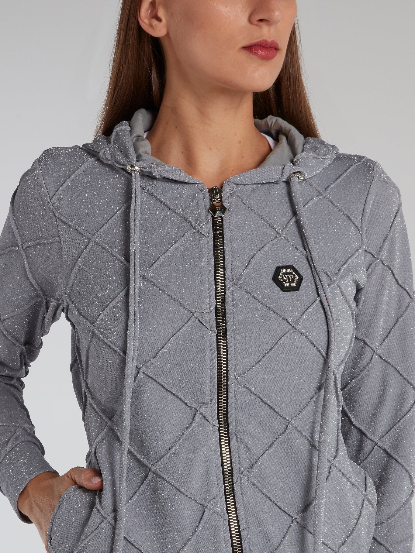 Grey Lurex Hoodie Sweatshirt