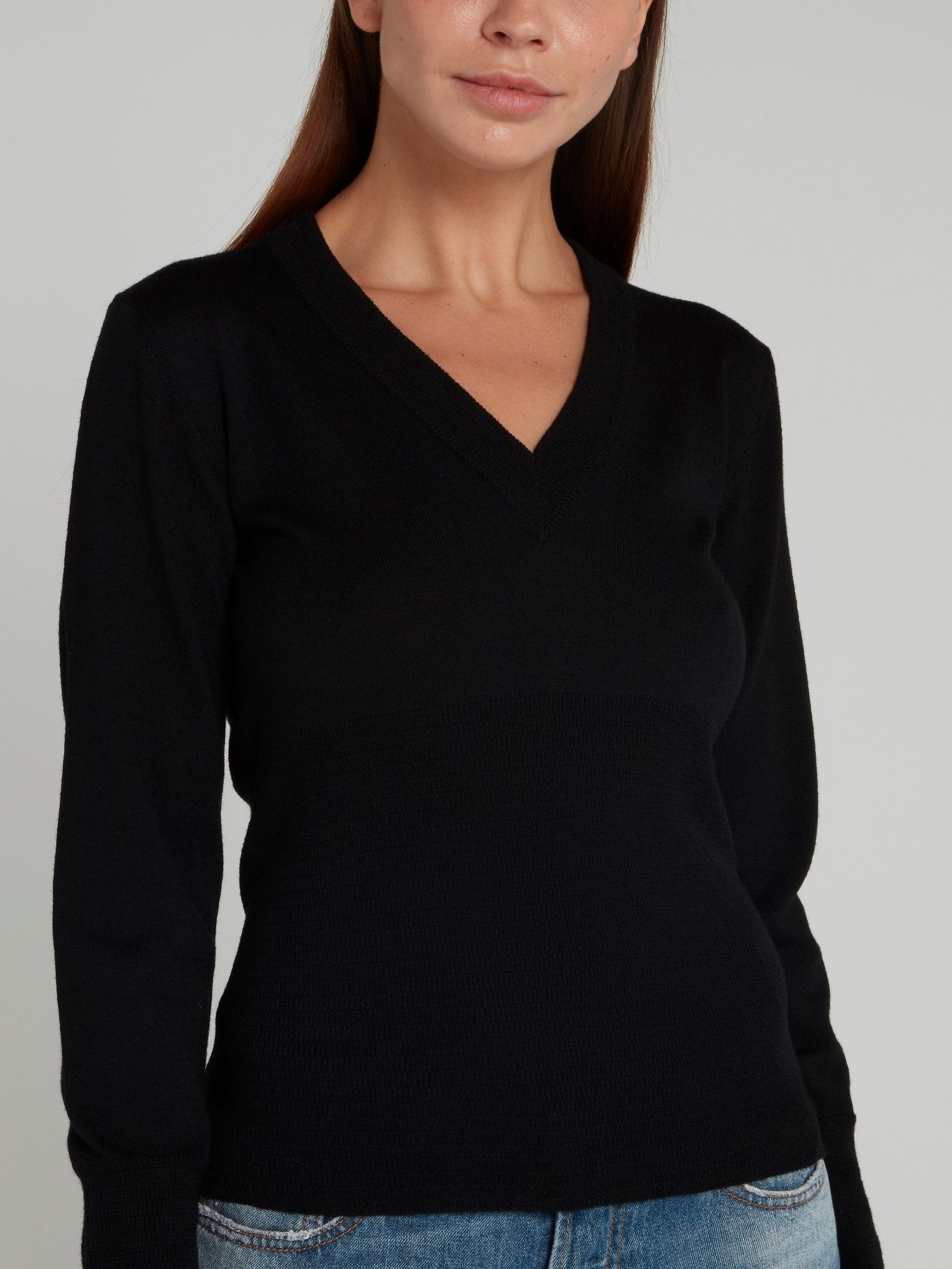 Black Rear Logo V-Neck Sweater