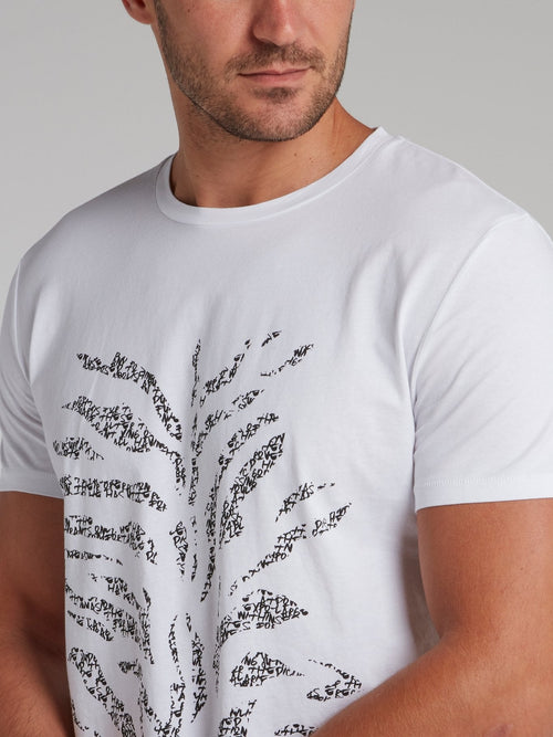 White Printed Round Neck T-Shirt