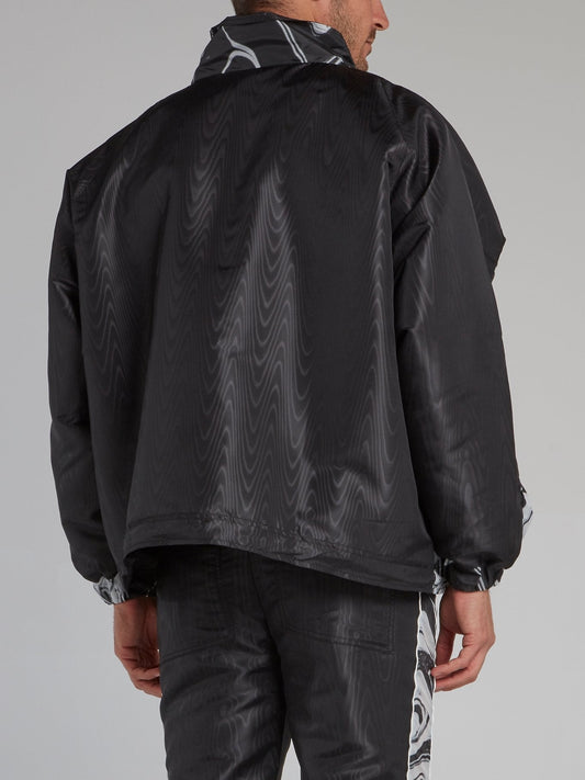 Black Marble Print Windbreaker