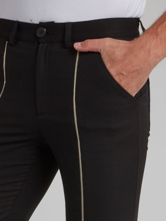 Black Zip Up Detail Trousers