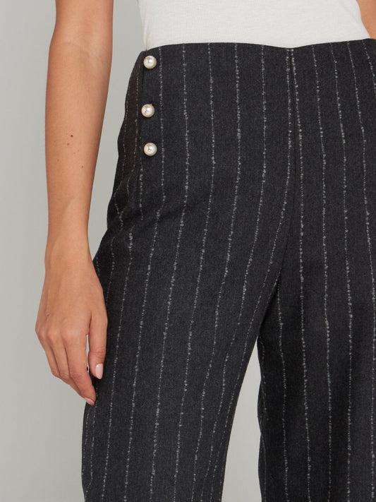 Grey Pinstripe Wide Leg Pants