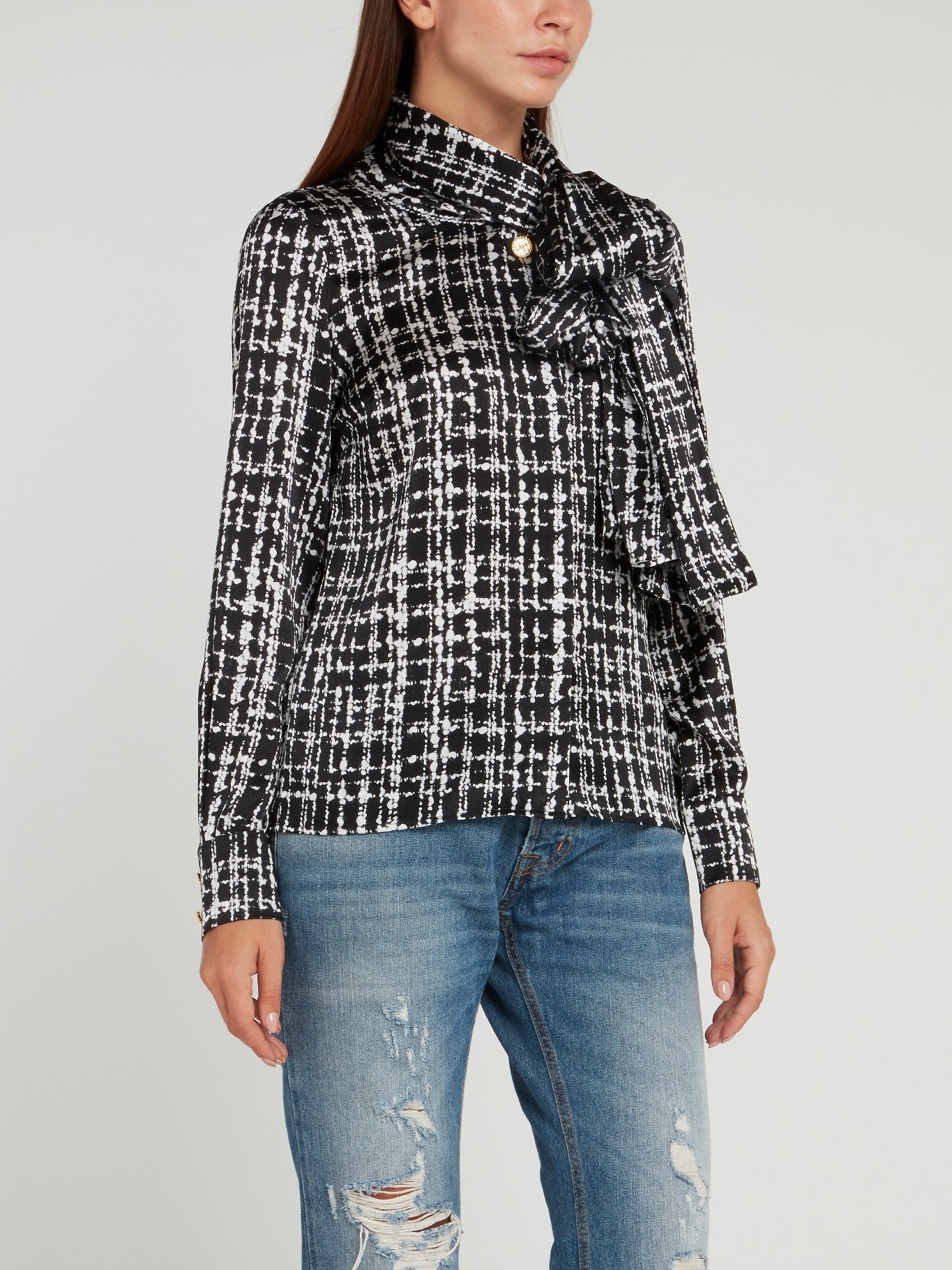 Black Ribbon Tweed Blouse