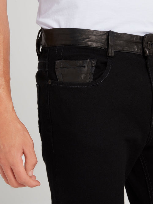 Black Leather Panel Jeans