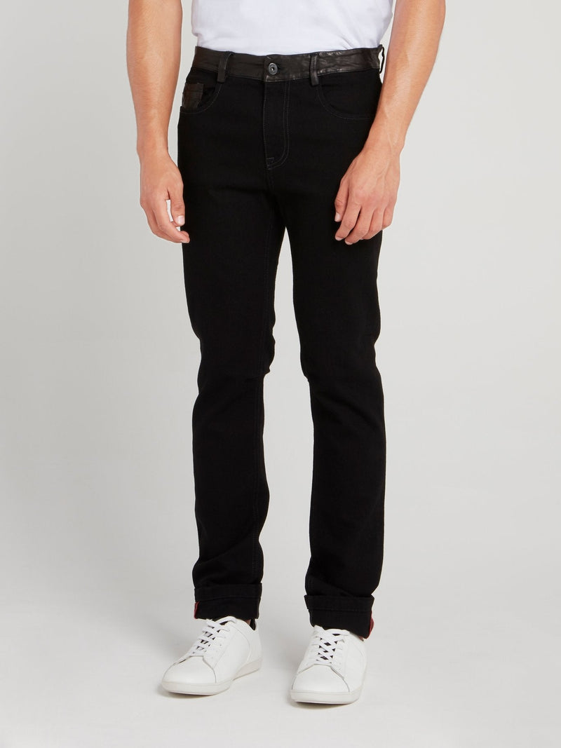 Black Leather Panel Jeans