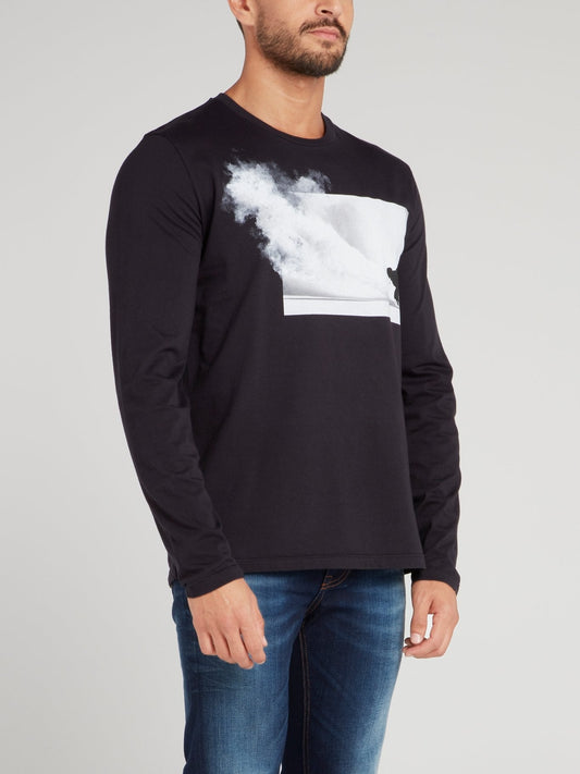 Navy Graphic Print Long Sleeve T-Shirt