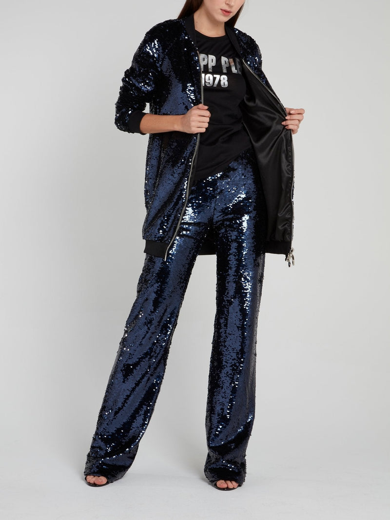 Navy Zip Up Sequin Jacket