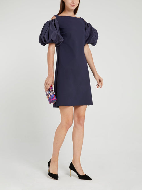 Isla Taf Navy Flounce Sleeve Mini Dress