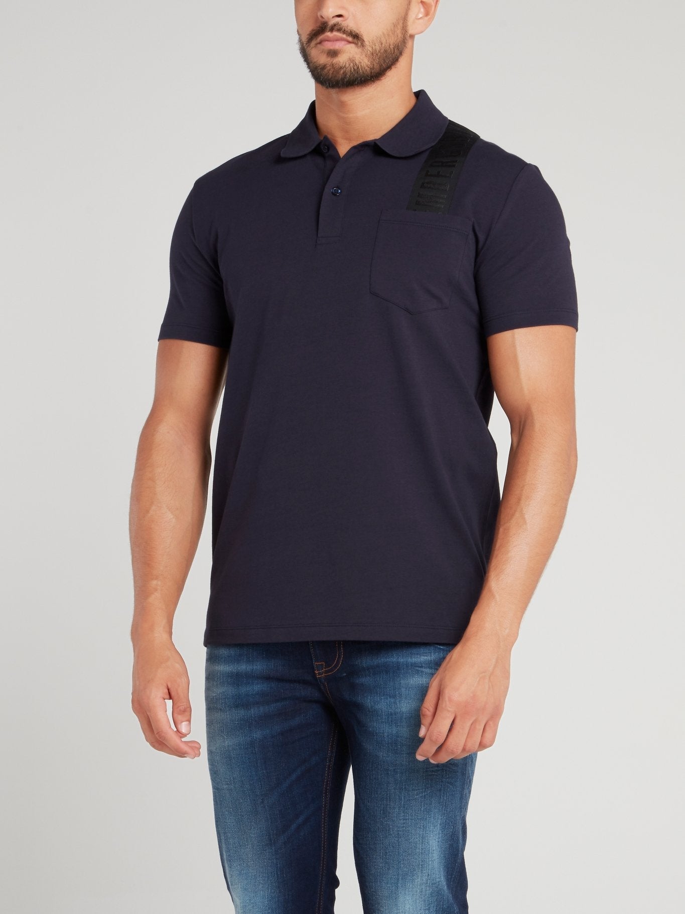 Navy Logo Strap Polo Shirt