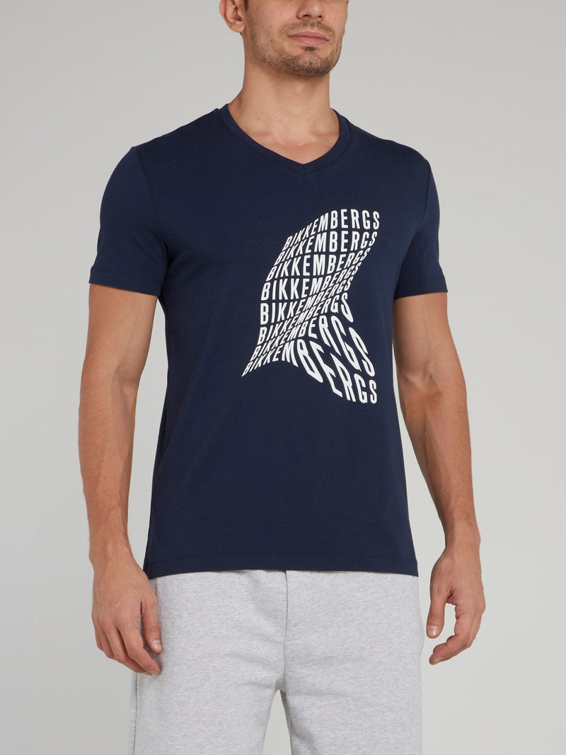 Navy Statement V-Neck T-Shirt