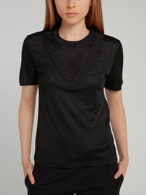 Black Perforated Panel T-Shirt