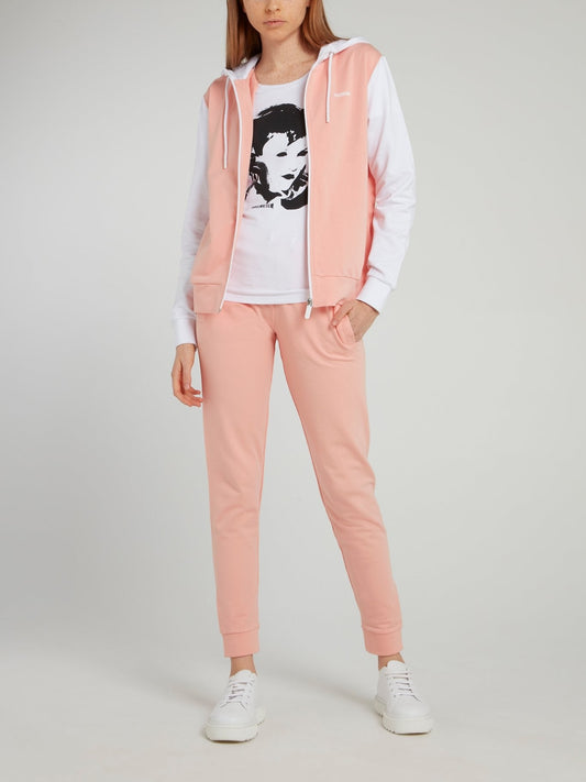 Pink Colour Block Sweat Jacket