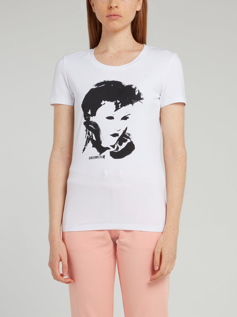 White Portrait Print T-Shirt