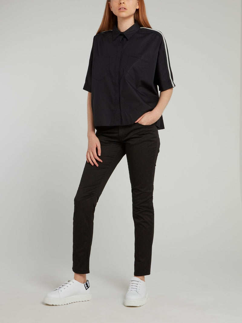 Black Shoulder Stripe Half Sleeve Shirt