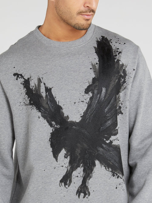 Grey Eagle Print Cotton Sweatshirt