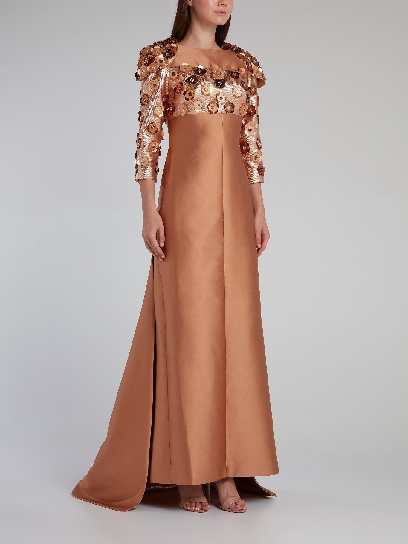 Bronze Beadwork Rear Zip Maxi Dress