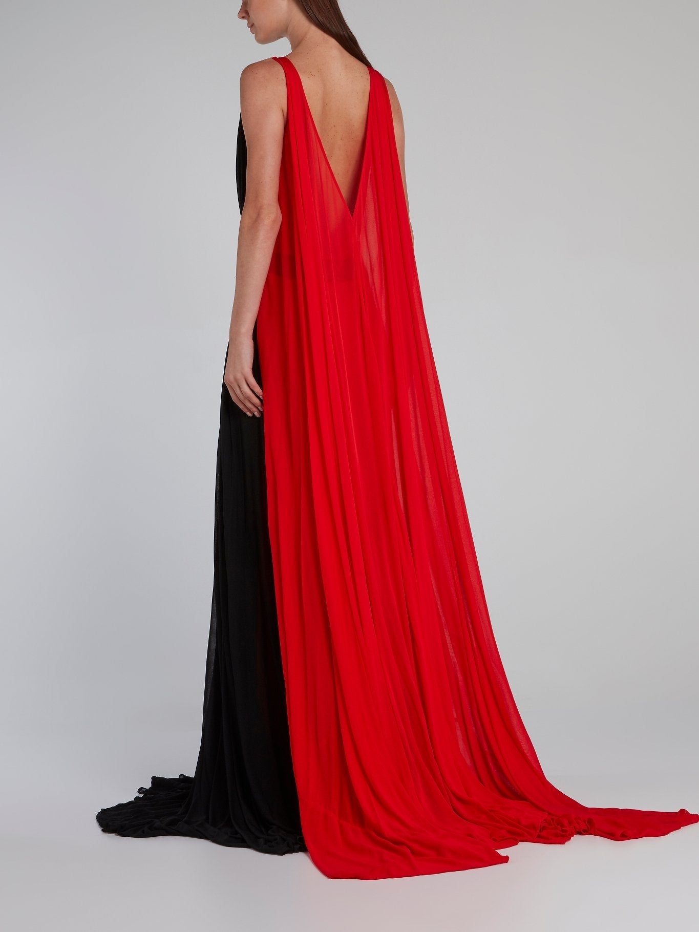 Two Tone Plunging Cape Gown