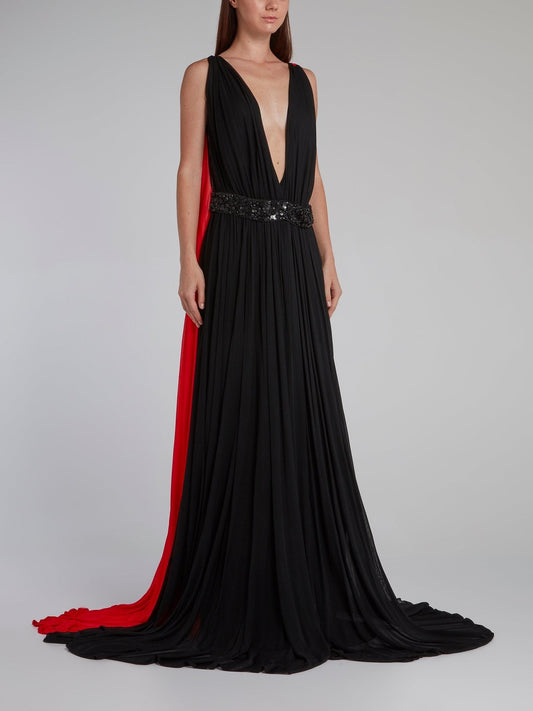 Two Tone Plunging Cape Gown